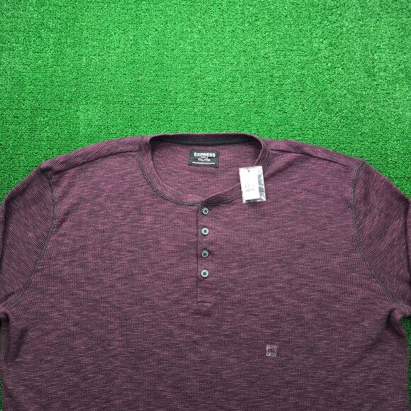 Express Henley Sweatshirt Mens 2XL Maroon Red Thermal Waffle Knit Pullover NWT - Picture 2 of 6
